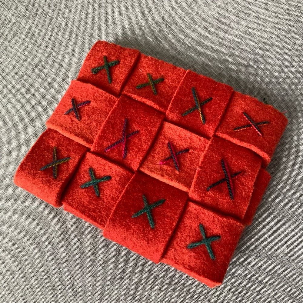 Matta NY Zipper Pouch Woven Felt Embroidered Card Wallet Stash Bag Mini Clutch